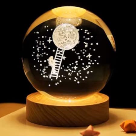 3d Laser Crystal Ball with LED Lighting Wood Base-image