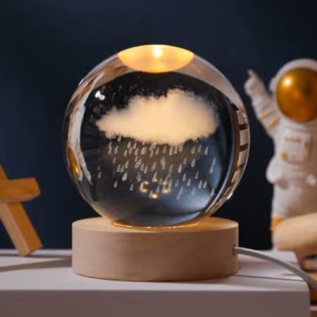 3d Laser Crystal Ball with LED Lighting Wood Base-image